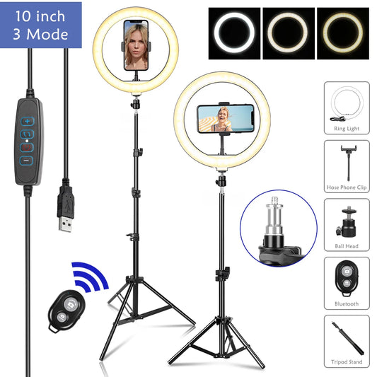 Anel de Luz LED 10" com Tripé – Iluminação Profissional para Fotos e Vídeos!