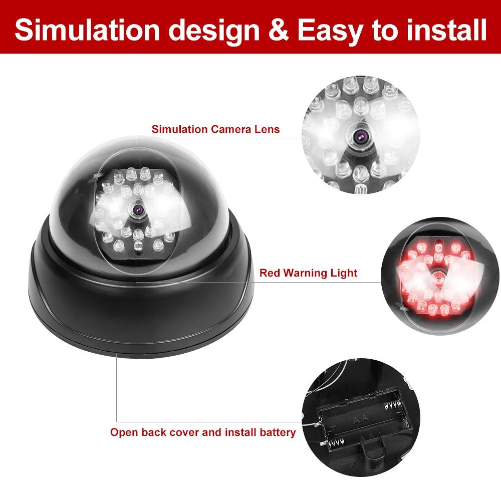 1PC Dome Simulation Camera Fake CCTV Dummy with Flashing Led Light for Homes & Business Powered by 2"AA Batteries(Not Include)